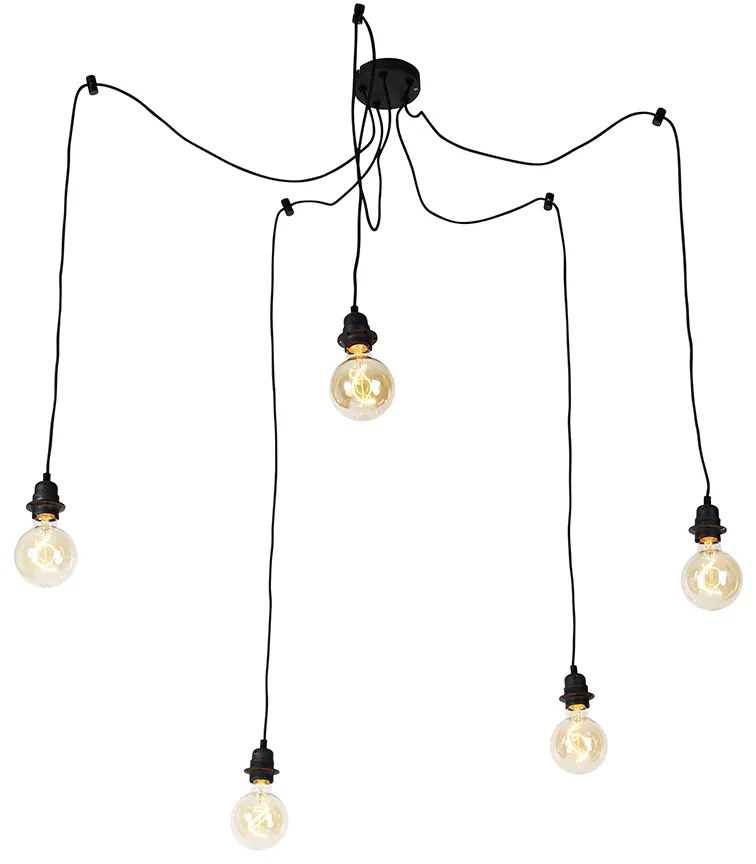 Candeeiro suspenso industrial preto 5 luzes - Cava Moderno