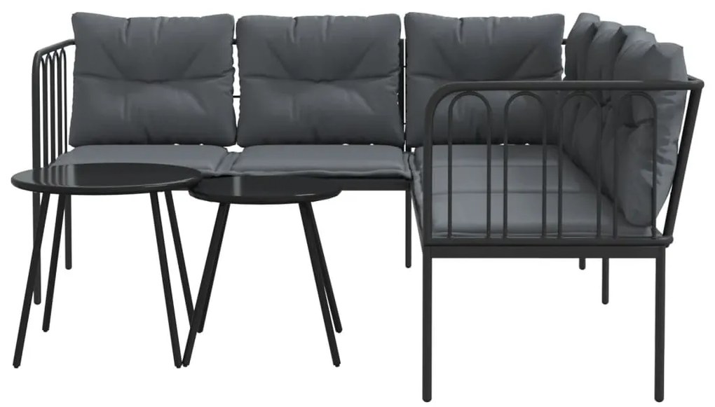 Conjunto de sofás de jardim c/ almofadões aço/textilene preto