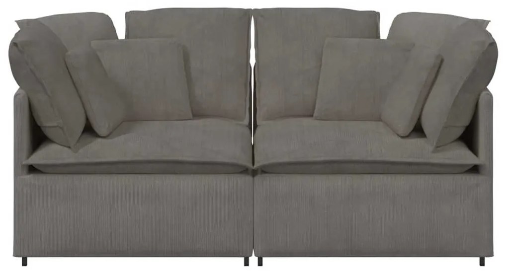 Sofá modular com almofadas tecido corduroy cinzento-claro