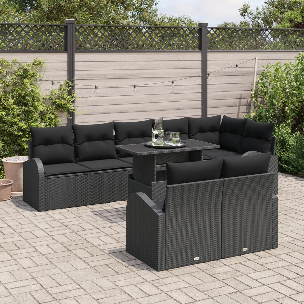Conjunto de Sofás de Jardim Modular de 9 Peças com Almofadas Rattan Pr