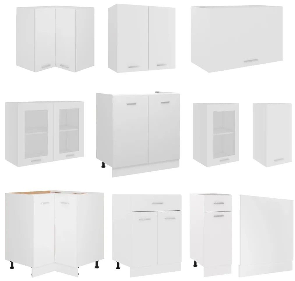 11 pcs conjunto armários de cozinha contraplacado branco