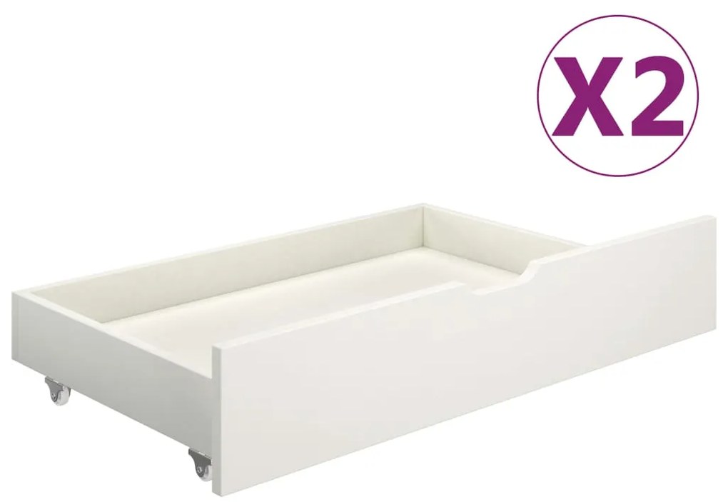 321986 vidaXL Gavetas de cama 2 pcs madeira de pinho maciça branco
