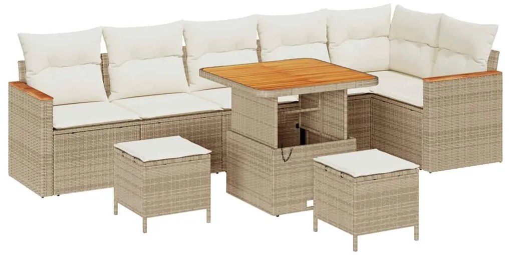 Conjunto de Sofá de Jardim 9 Peças com Almofadas Bege em Rattan Sintét