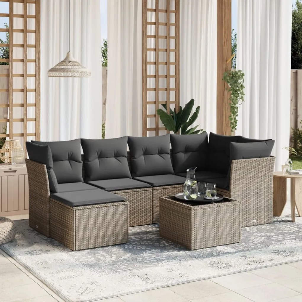 vidaXL 7 pcs conjunto sofás p/ jardim c/ almofadões vime PE cinzento