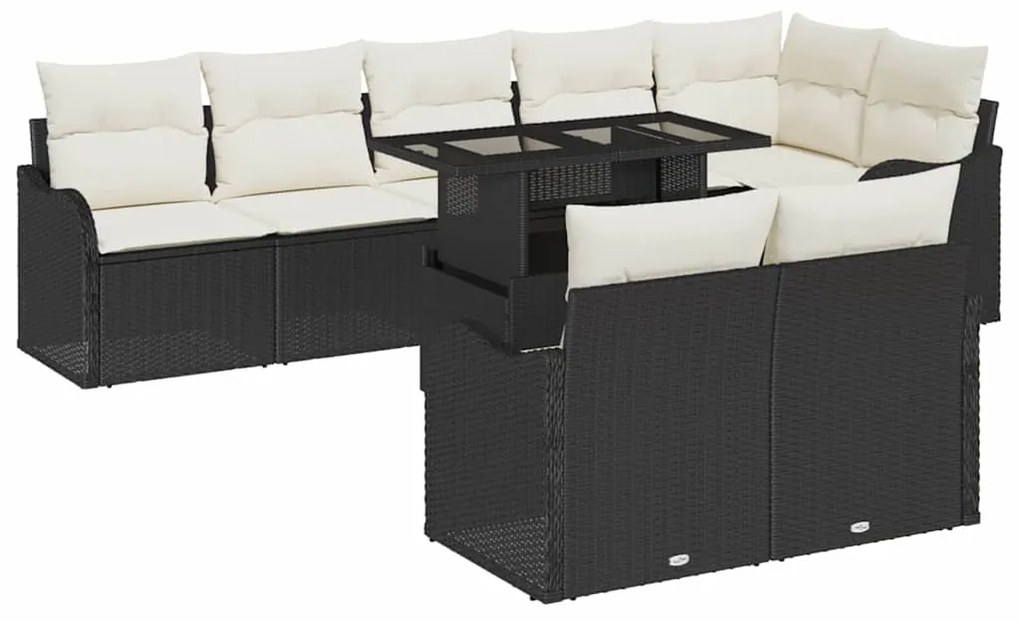 vidaXL Conjunto de Sofá para Jardim com 9 Peças e Almofadas - Rattan Preto