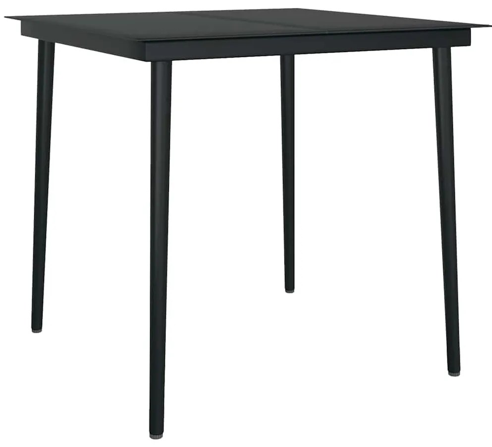 Conjunto de jantar jardim 5 peças almofadas vidro vime PE preto