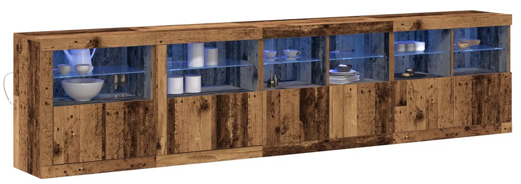 Aparador com Luzes LED Madeira Velha 283x37x67 cm Madeira de Engenhari