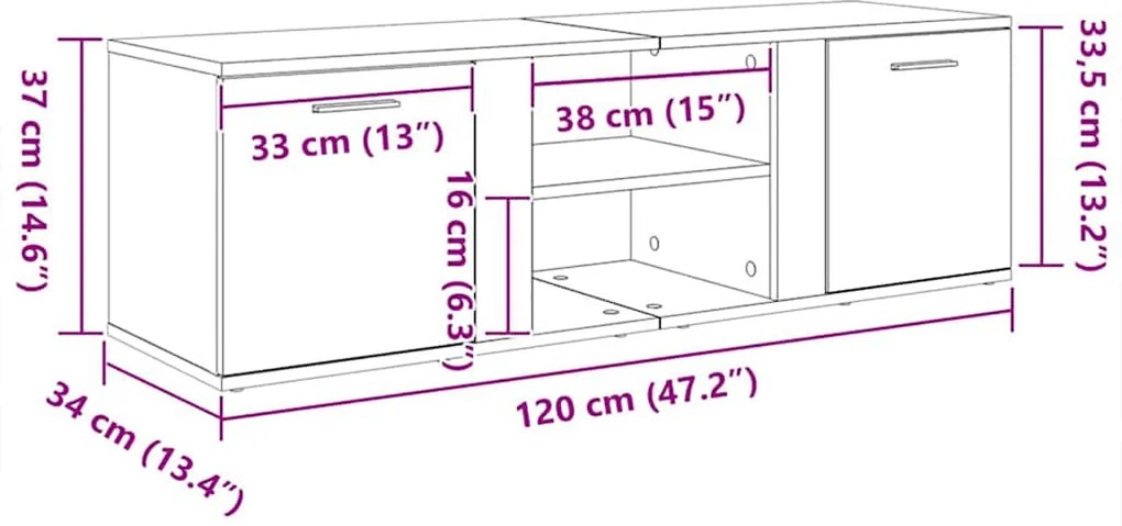 Móvel de TV 120x34x37 cm derivados de madeira carvalho castanho