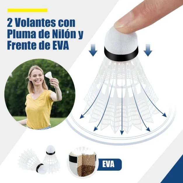 Rede de badminton 310 cm portátil ajustável em altura com postes, bolsa de transporte e 2 penas para interior e exterior azul.
