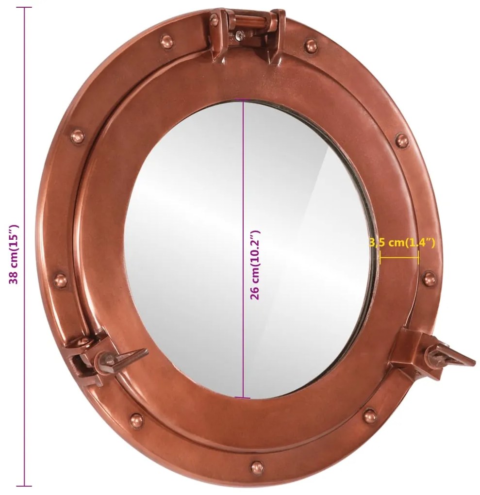 Espelho de parede estilo escotilha Ø38 cm alumínio e vidro