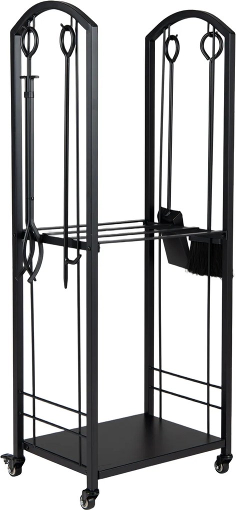 Estante Vertical para Lenha, 46 x 33 x 121,5 cm, Conjunto de Ferramentas, Preto