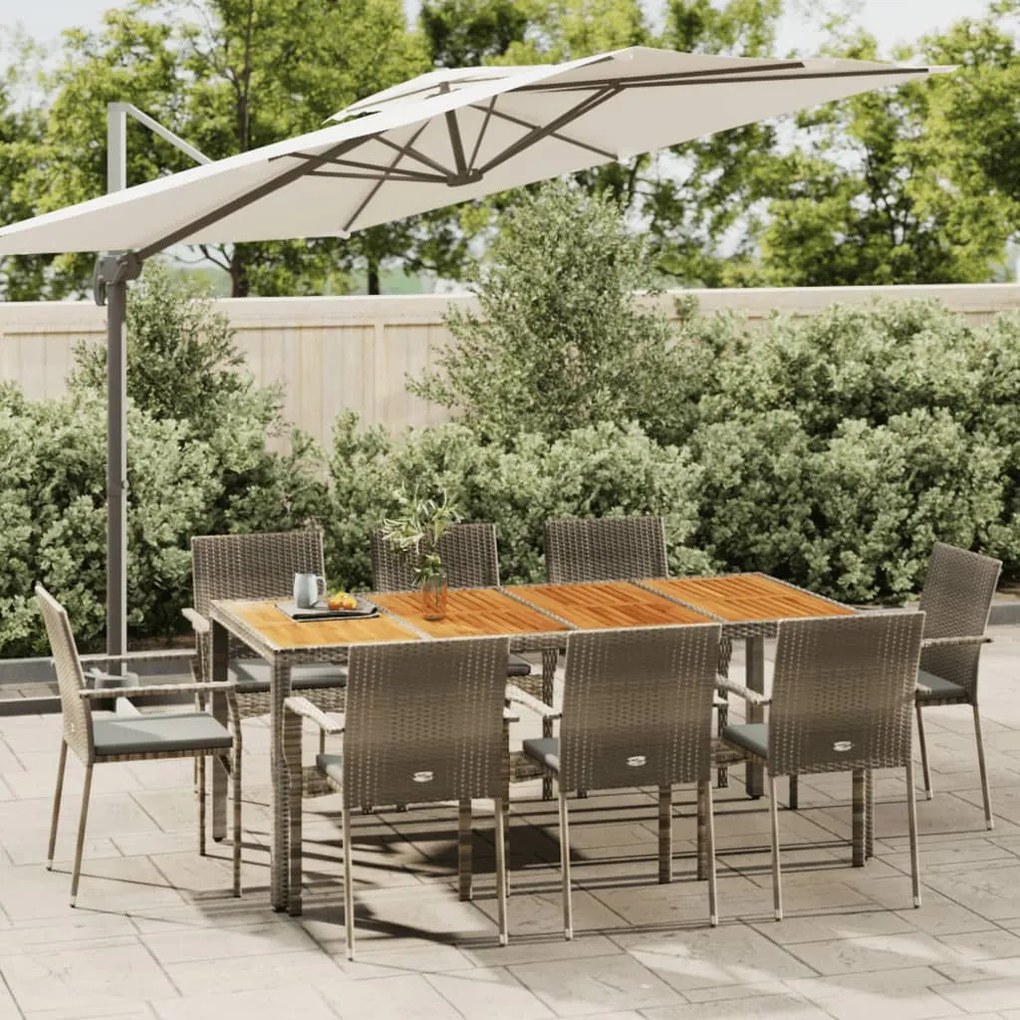 vidaXL 9 pcs conjunto de jantar p/ jardim c/ almofadões vime PE cinza