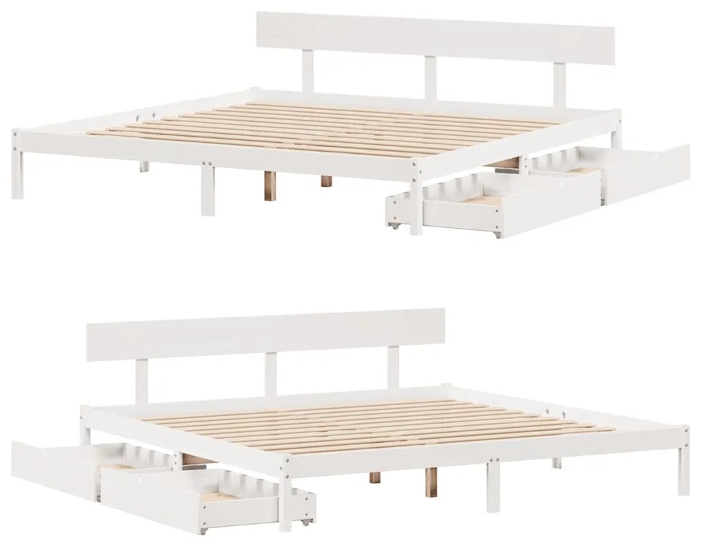 Cama sem colchão 200x200 cm madeira de pinho maciça branco