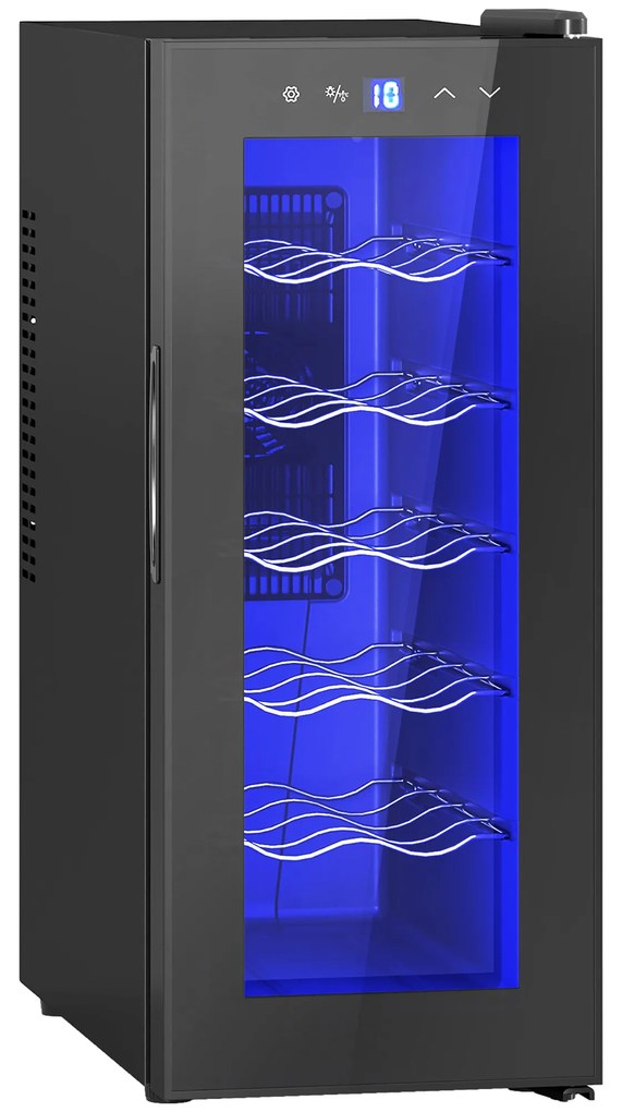 HOMCOM Cave de Vinhos 12 Garrafas com Dupla Refrigeração Termoelétrica Temperatura Ajustável 8-18℃ Porta de Vidro Anti-UV Ecrã LED Luz Interior Preto | Aosom Portugal