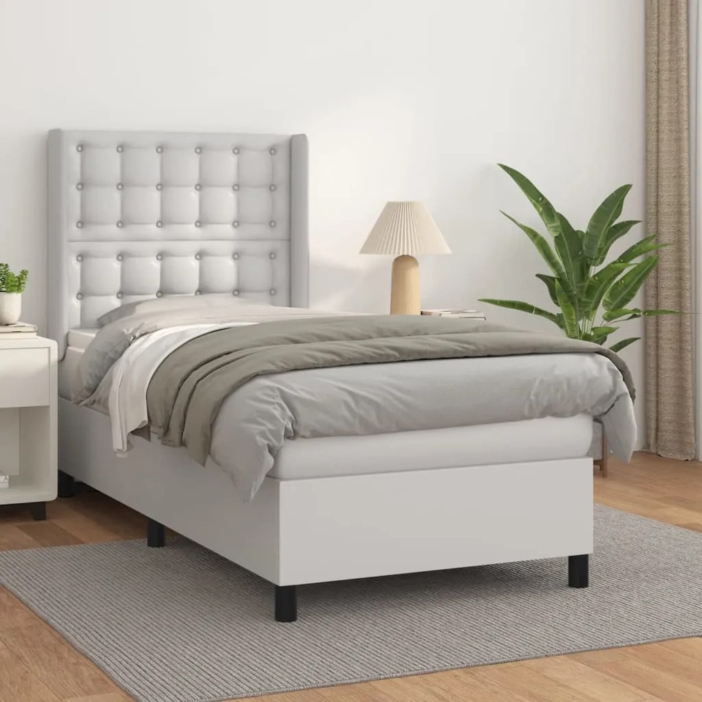 Cama com molas/colchão 90x190 cm couro artificial branco