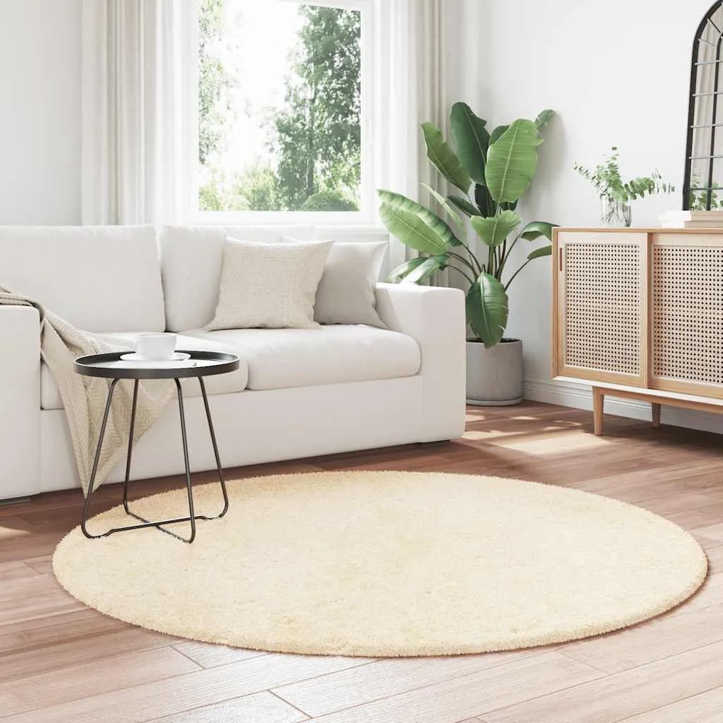Tapete shaggy de pelo alto NAVARRA 160x160 cm poliéster creme