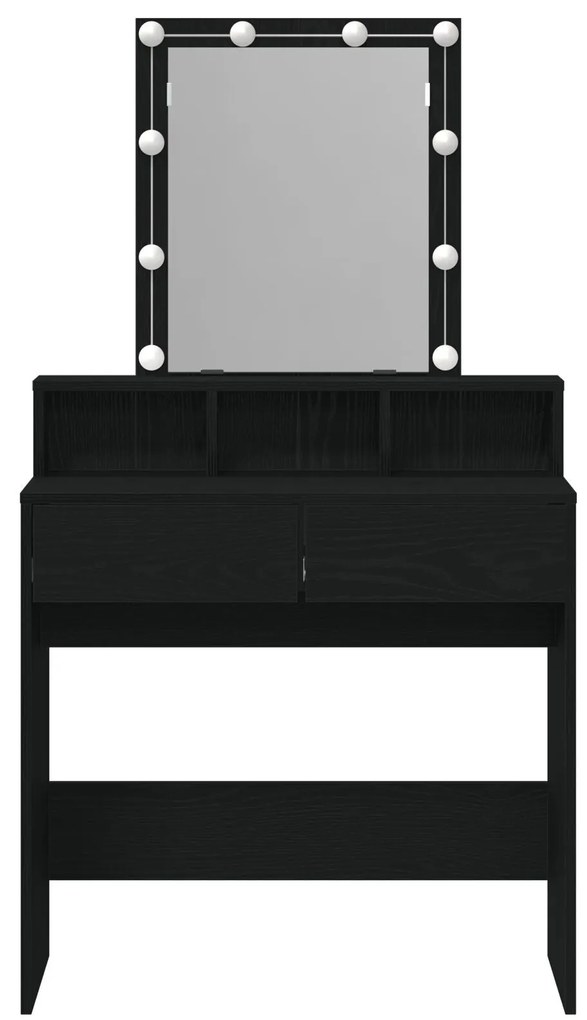 Mesa de Maquiagem com Espelho e Luzes LED Carvalho Preto Madeira Engen