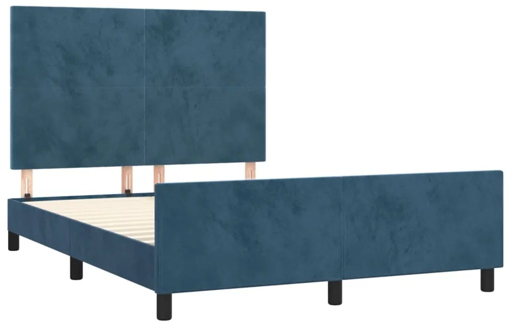 Estrutura de cama sem colchão 140x190 cm veludo azul-escuro