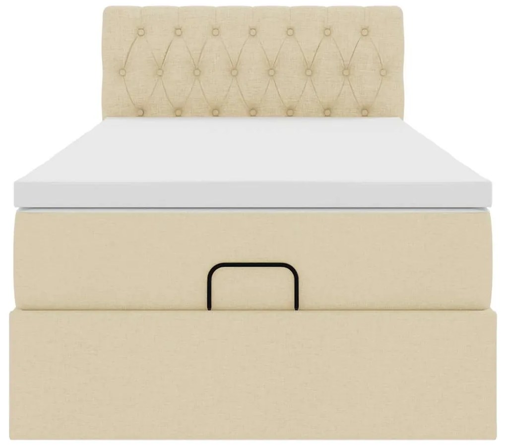 Cama otomana com colchão 100x200 cm tecido creme