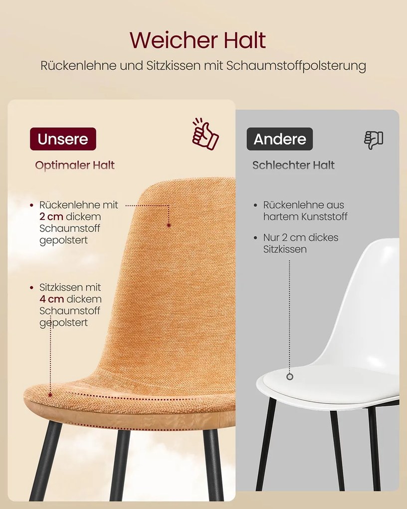 Conjunto de 4 cadeiras de sala de jantar (MESA NÃO INCLUIDA) em tecido chenille 55 x 43,5 x 85,5 cm Castanho caramelo