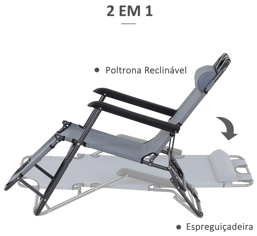 Outsunny Espreguiçadeira Reclinável com Almofada para a Cabeça Espregu