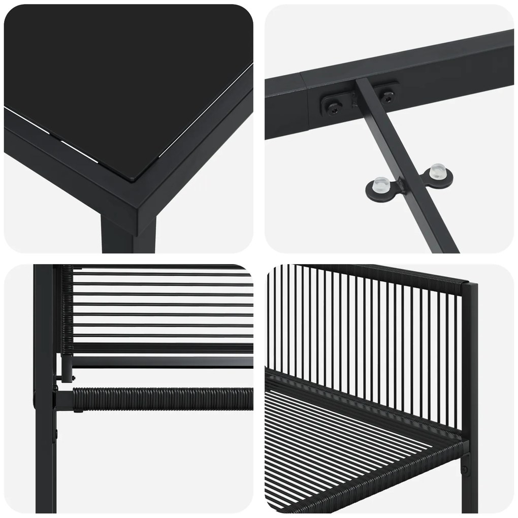 Conjunto de Jantar de Jardim de 9 Peças Vime PE Preto