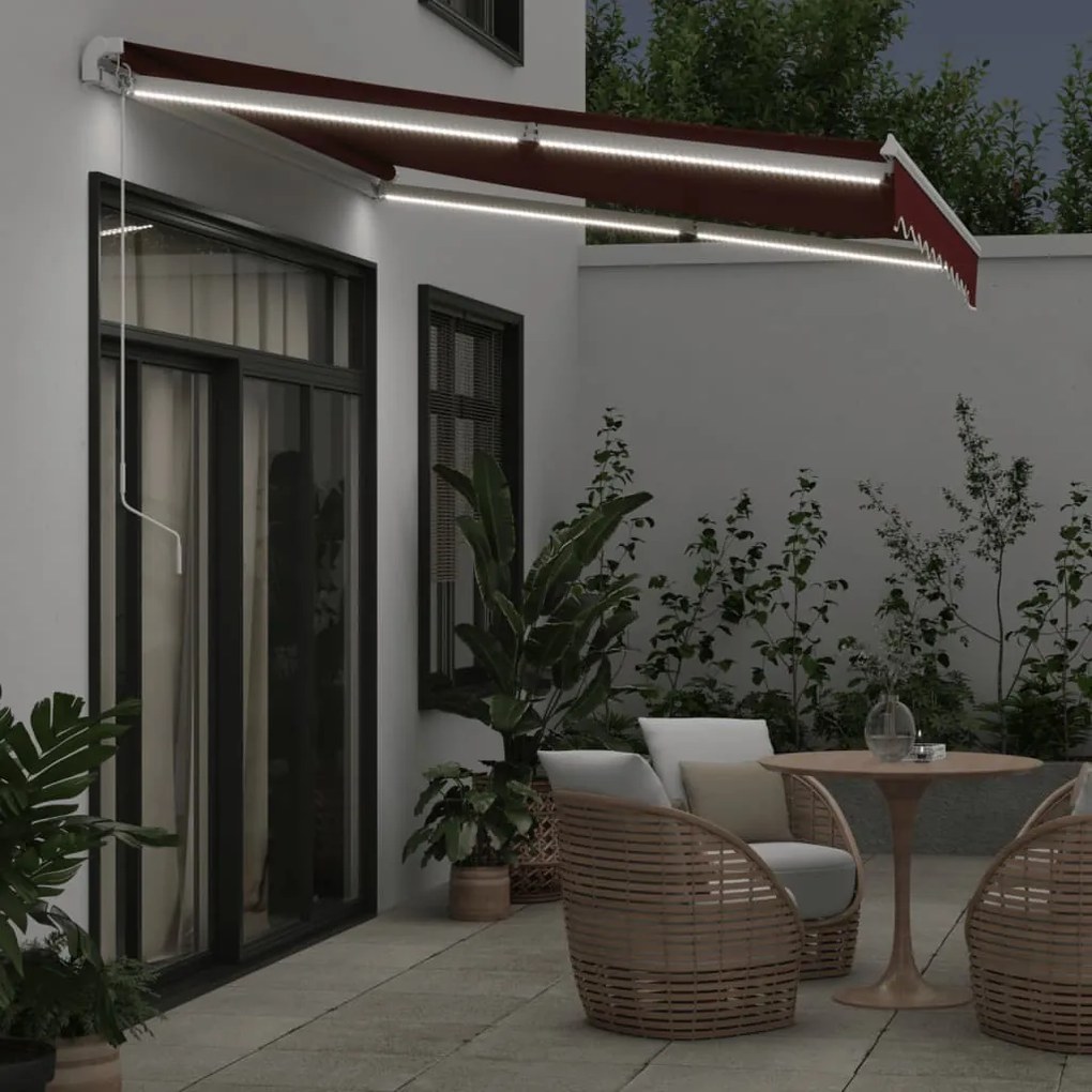 Toldo retrátil manual com luz LED 300x250 cm bordô
