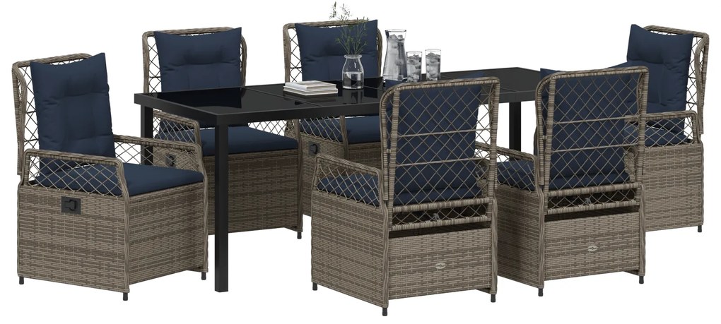 Conjunto de Jantar de Jardim 7 Peças Rattan PE Cinza