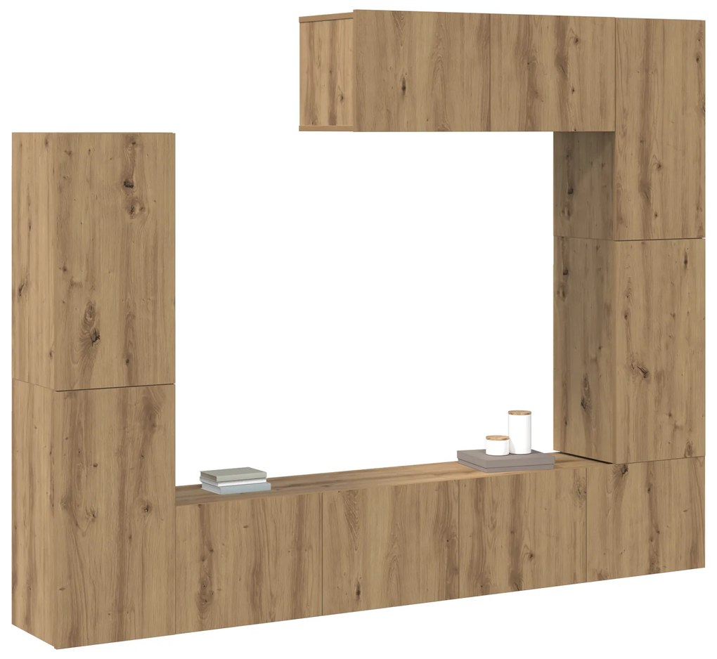 Conjunto de Estante de TV de 7 Peças – Montado na parede, Carvalho Art