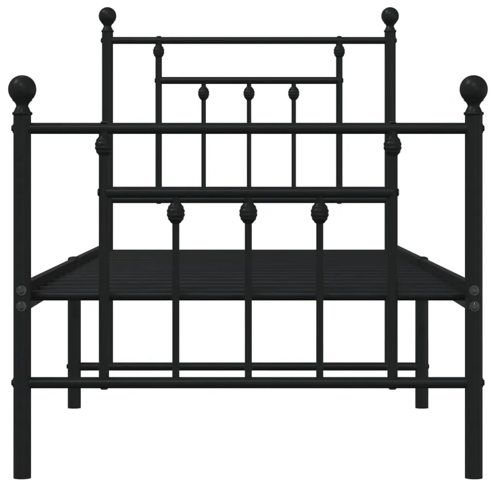 Estrutura de cama com cabeceira e pés 75x190 cm metal preto