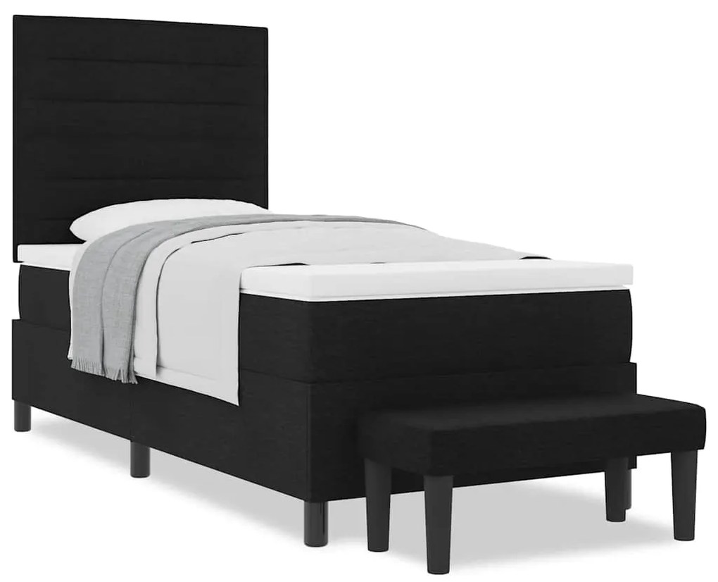 Cama Box Spring com Colchão e Banco Preto 80x200 cm Tecido