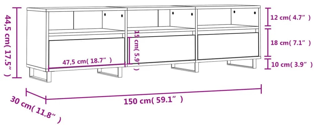 Móvel p/ TV 150x30x44,5 cm derivados madeira branco brilhante