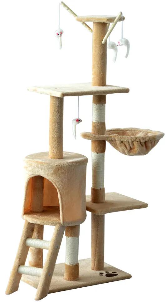 PawHut Árvore para gatos Arranhador Grande com Ninhos Plataformas Casotas Ratinho de Brincar 50x35x131 cm Revestido de Peluche Bege
