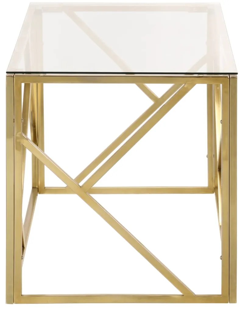 Mesa de centro aço inoxidável e vidro temperado dourado