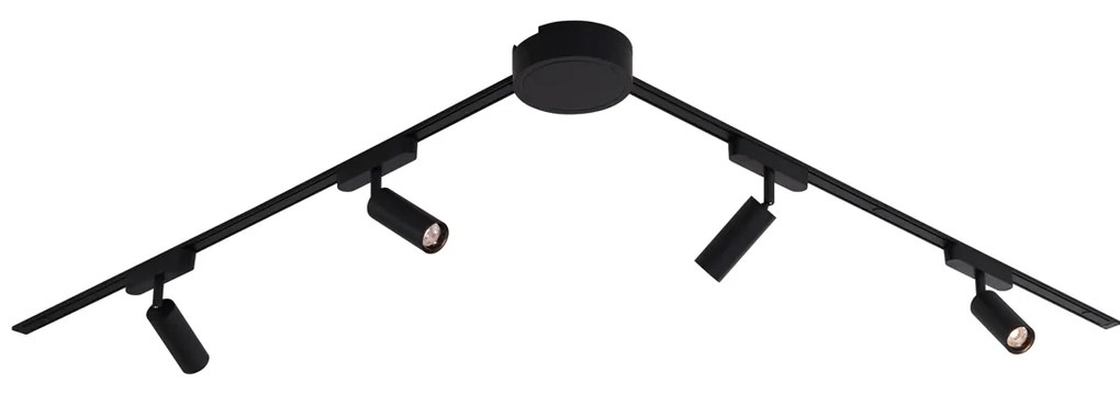 Sistema de iluminação de trilho moderno com 4 focos pretos monofásicos - Magnetic Samson