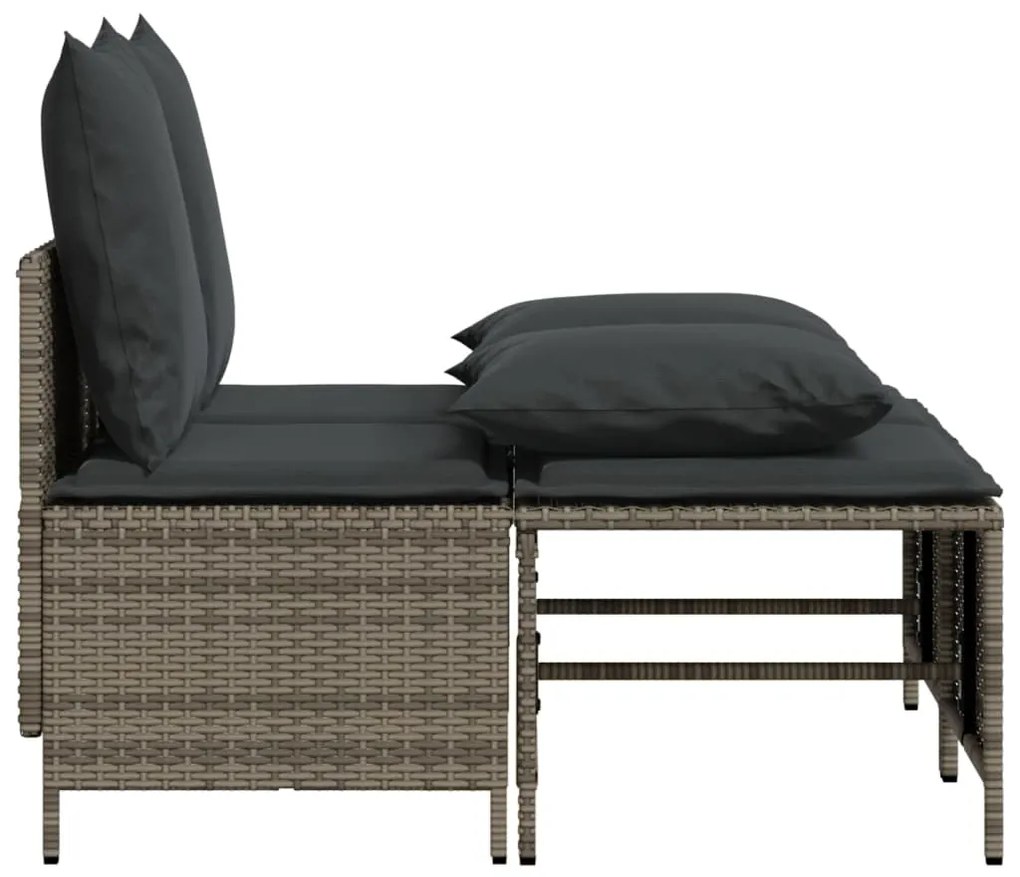 4 pcs conjunto sofás de jardim c/ almofadões vime PE cinzento