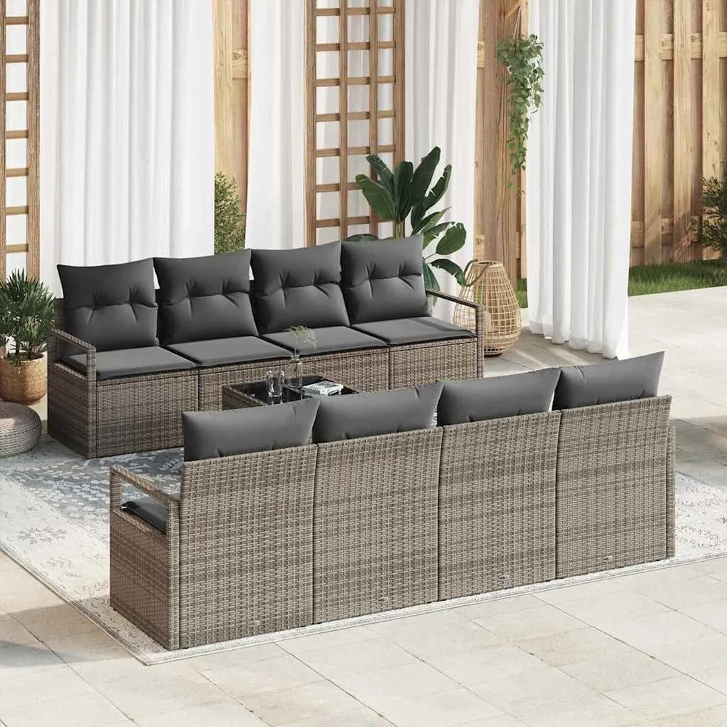 Conjunto de Sofá de Jardim vidaXL 9 Peças com Almofadas Cinzento Vime