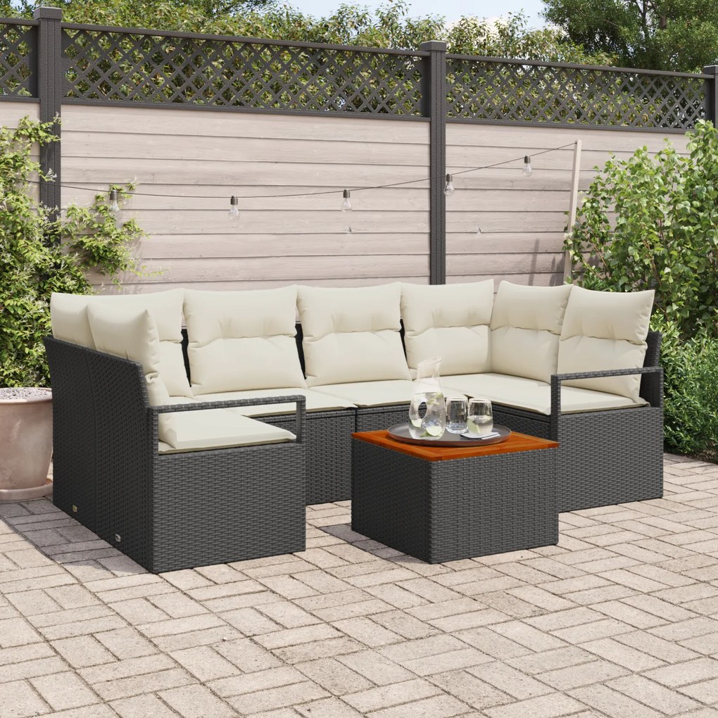 Conjunto de Sofá de Jardim vidaXL de 7 Peças com Almofadas Preto Ratta