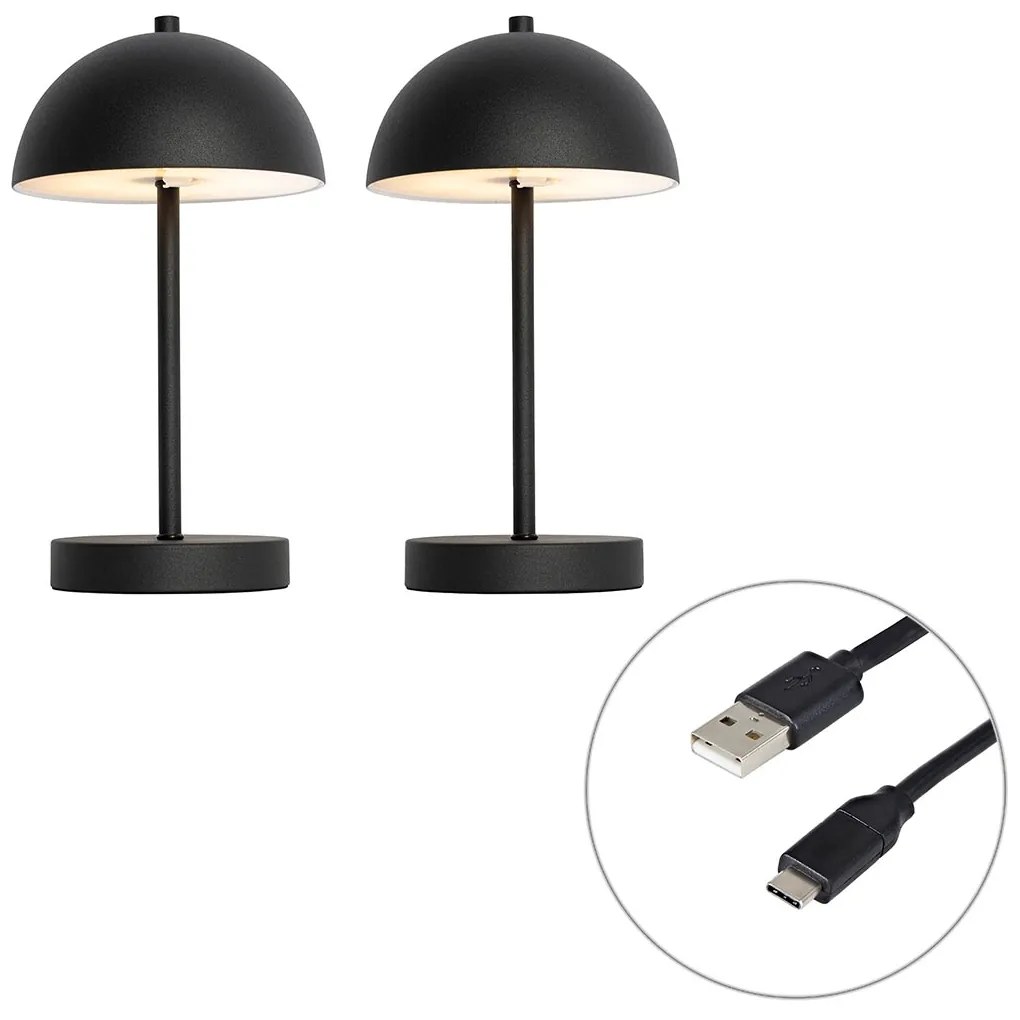 Conjunto de 2 candeeiros de mesa para exterior Cogumelo Preto Recarregável - Keira