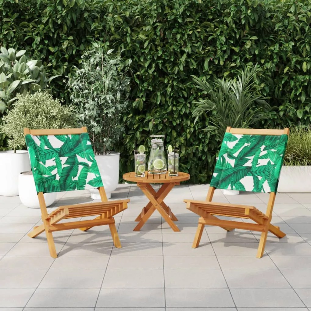 Cadeiras de jardim 2 pcs acácia maciça/tecido padrão de folhas