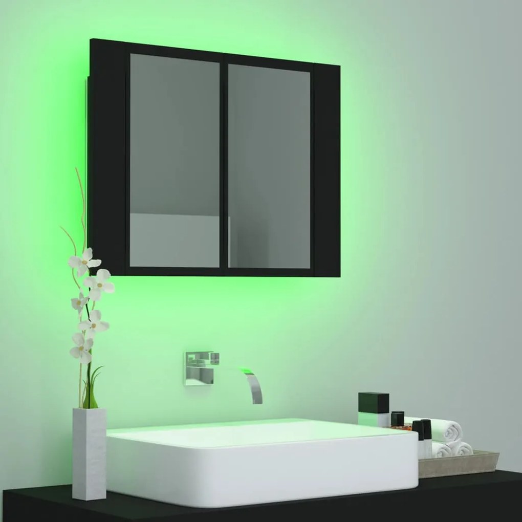 Armário espelhado casa banho c/ LED 60x12x45 cm acrílico preto