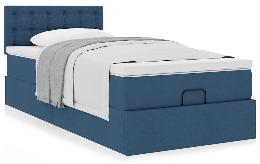 Cama otomana com colchão 100x200 cm tecido azul