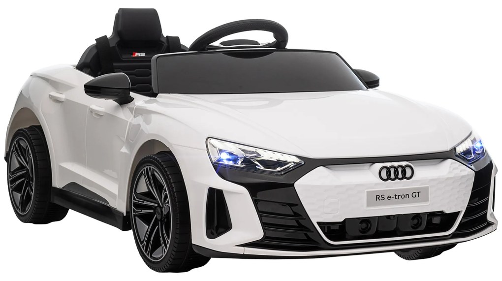 HOMCOM Carro Elétrico AUDI RS E-Tron GT 12V com 2 Motores Controlo Remoto Faróis LED Buzina Música USB 3-5km/h 103x58x41cm Branco | Aosom Portugal