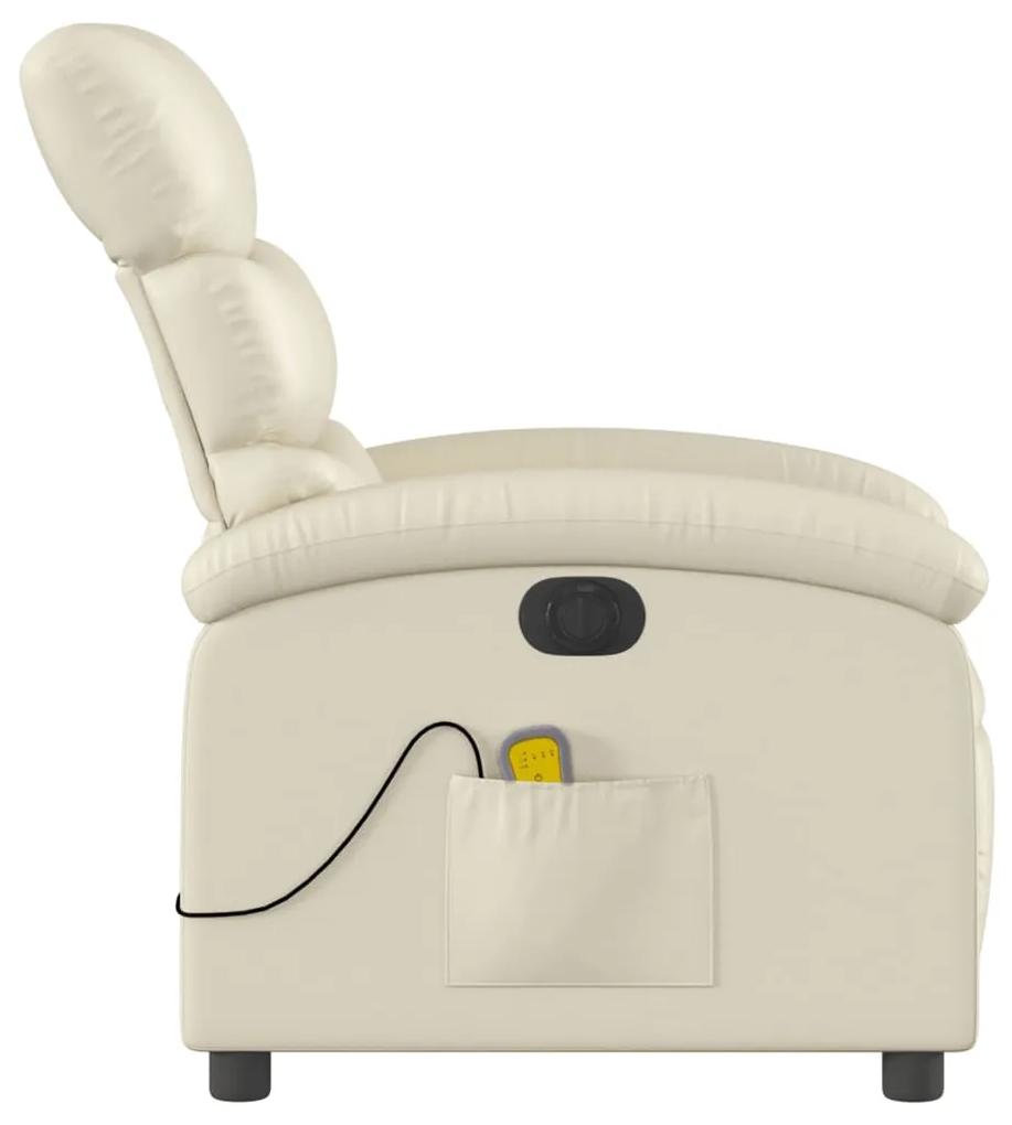 Poltrona massagens reclinável elétrica couro artificial creme