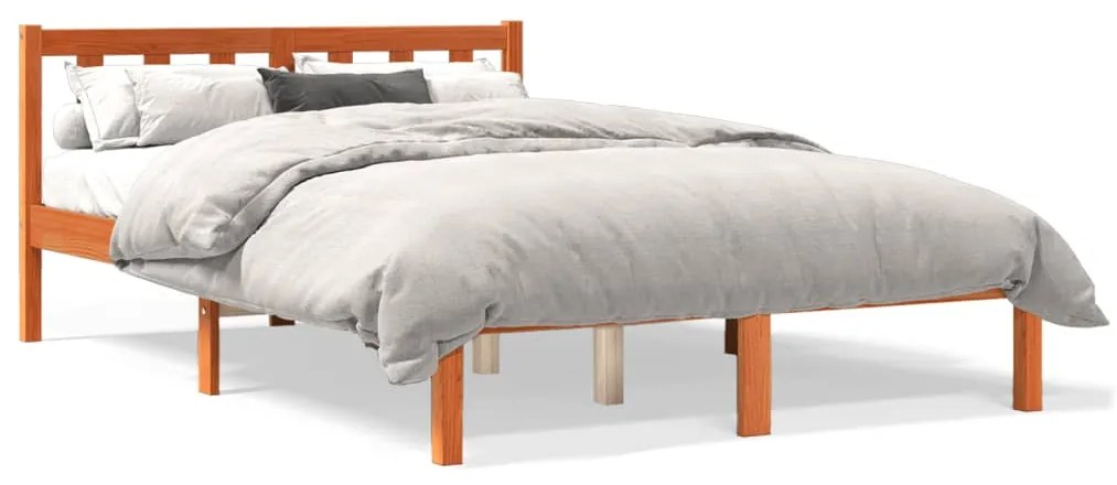 Estrutura de cama 140x190 cm madeira pinho maciça castanho cera