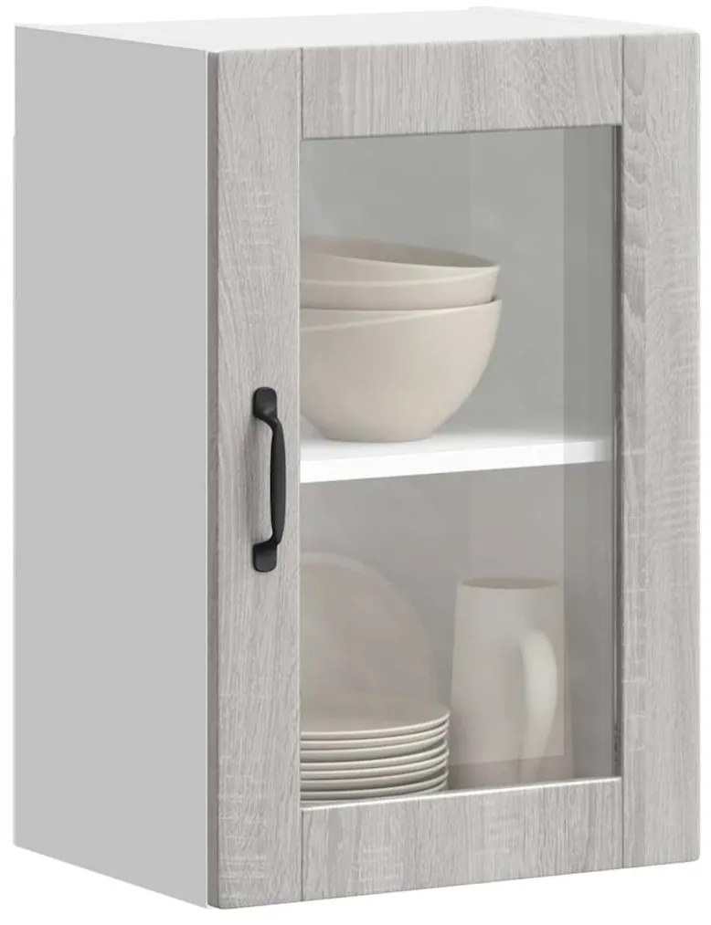 vidaXL Armário de parede de cozinha porta de vidro Porto cinza sonoma