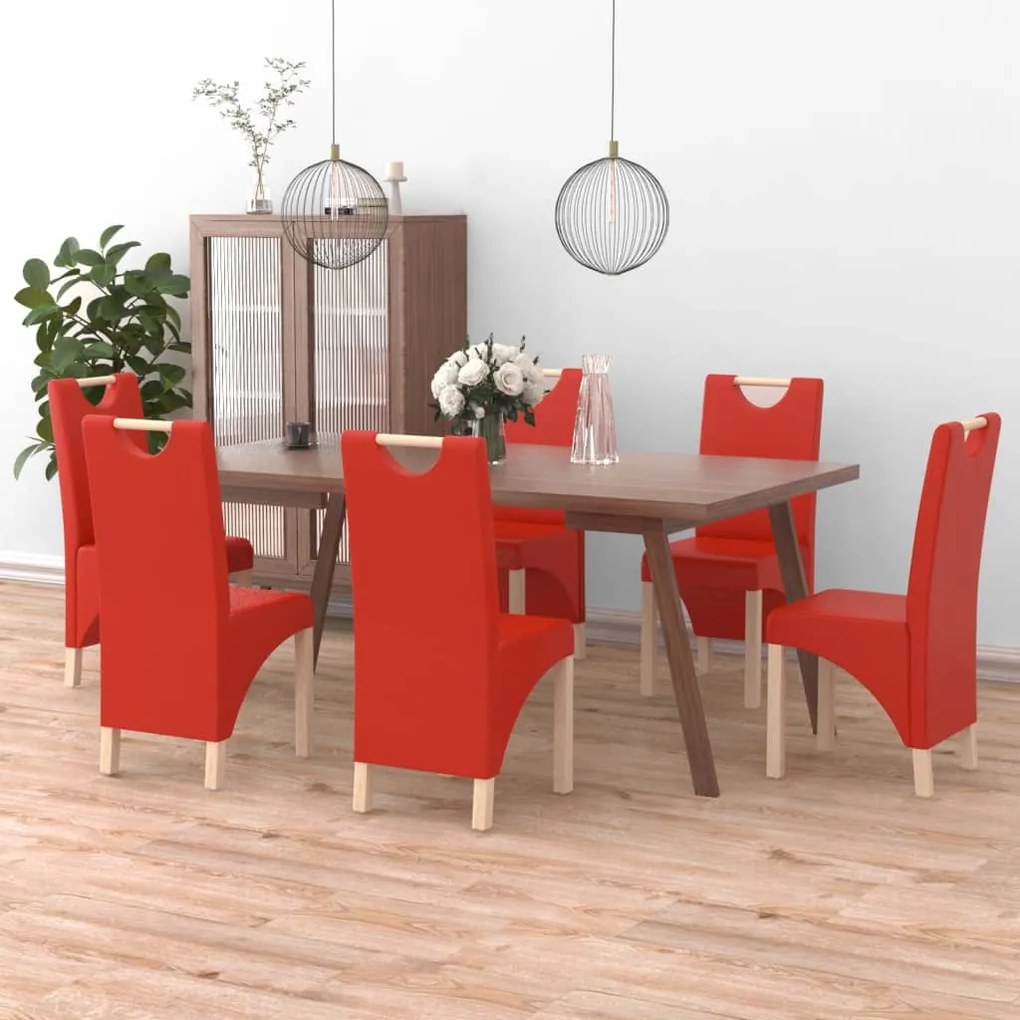 vidaXL Cadeiras de jantar 6 pcs couro artificial vermelho-tinto