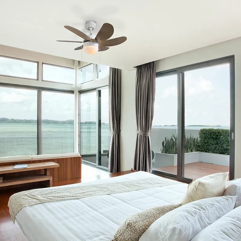 Ventilador de teto branco com impressão de madeira 80cm com interruptor de tração - Fresh