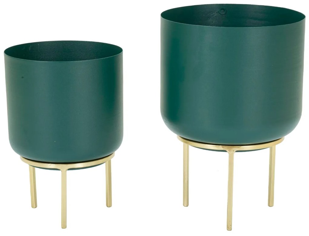 Suporte para Vaso Greent - Conjunto 2 Peças - Metal Verde com Base Dou