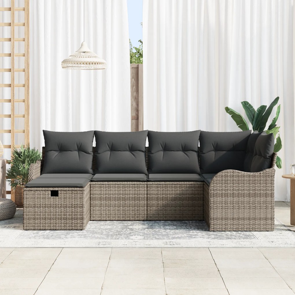Conjunto de Sofás de Jardim vidaXL de 6 Peças com Almofadas em Vime PE